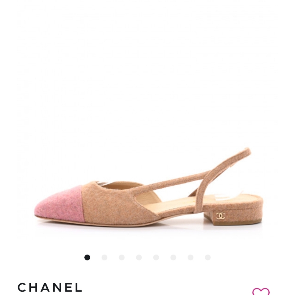 Chanel Pink and Tan Wool Cap Toe Slingback Flats